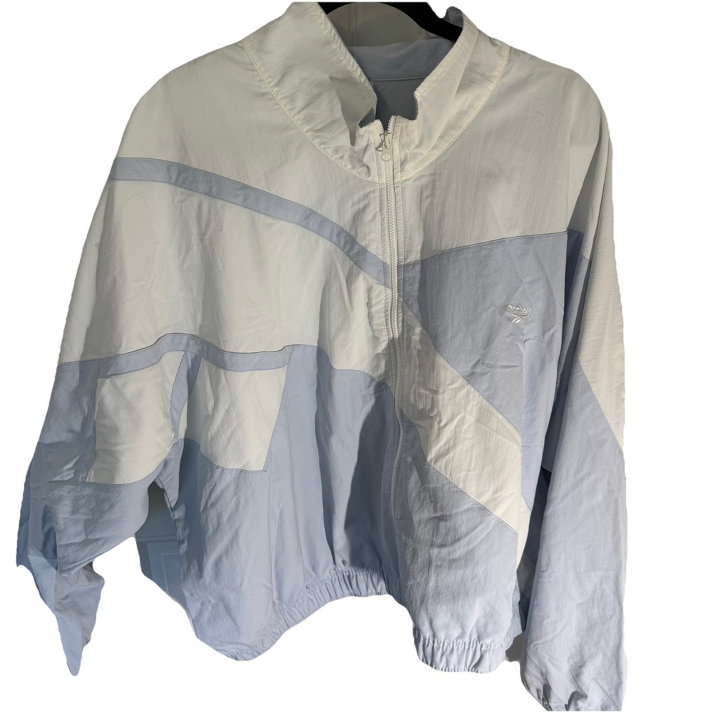 Vintage Reebok Windbreaker Womens 4X 28W Blue White Jacket 90s